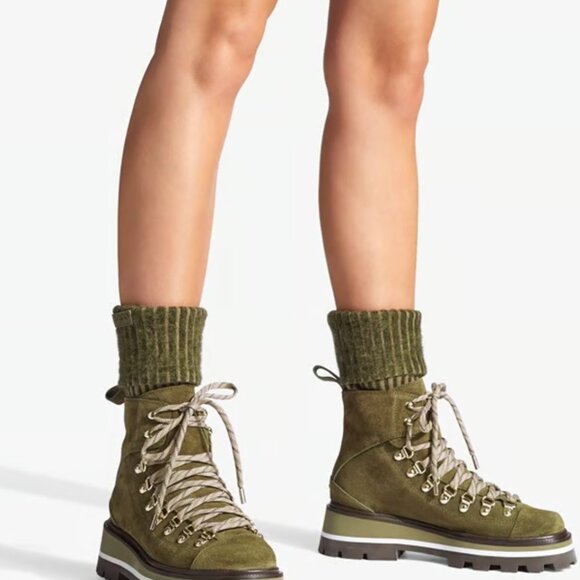 JIMMY CHOO Chike Flat Caper Green Crosta Suede Anle Boots with Knitted Sock 39 - Picture 9 of 10